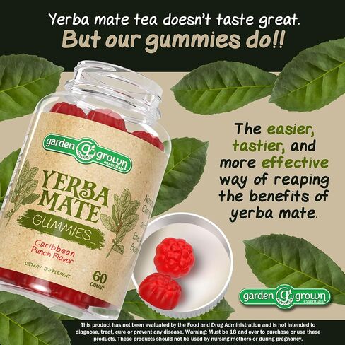 Yerba Mate Gummies 60,000 MG High Potency - Tastier, More Effective Way for Yerba Mate Benefits - All Natural Energy, Power, Focus and Clarity Boosting Supplement - Made in The USA 60 Count in Kuwait