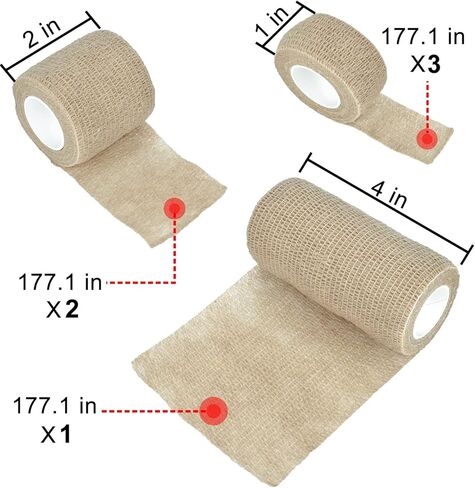 AccEncyc 6 Roll Self Adhesive Bandage Wrap Assortment 1" 2" 4" x 14.7ft Bandage Wrap Rolls Athletic Elastic Stretch Band Cohesive Bandage Wrap Vet Tape Medical Tape in Kuwait