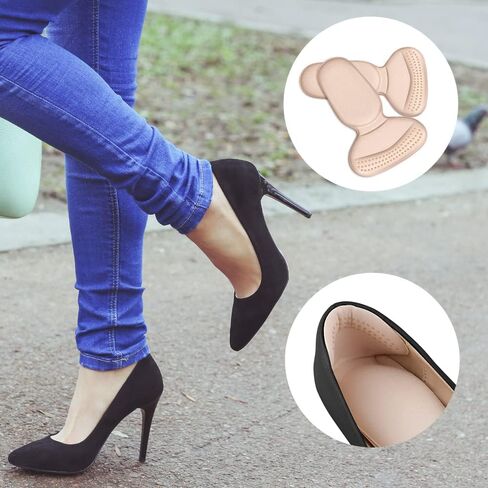 4 Pair Heel Pads for Shoes Too Big, Loose Boot and Shoes High Heel Grip, Self-Adhesive and Shock Absorbing Heel Insert for Women and Men, Reusable Heel Cushion (Beige) in Kuwait