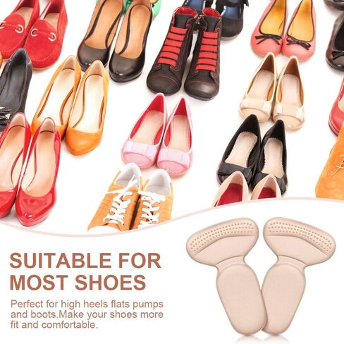 4 Pair Heel Pads for Shoes Too Big, Loose Boot and Shoes High Heel Grip, Self-Adhesive and Shock Absorbing Heel Insert for Women and Men, Reusable Heel Cushion (Beige) in Kuwait