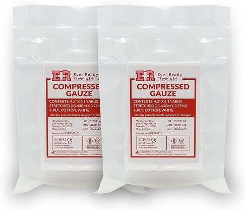Ever Ready First Aid Compressed Sterile Gauze, 6-Ply Emergency Medical Dressing for First Aid Kits – 4.5" x 4.1 Yards - 1 Pack in Kuwait