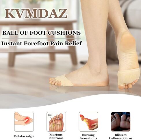 KVMDAZ Metatarsal Pads, Ball of Foot Cushions with Soft Fabric, Toe Separators, Toeless Forefoot Sleeves Pads for Metatarsalgia, Mortons Neuroma, Calluses, Blisters, Corn, Foot Pain Relief (1 Pair) in Kuwait