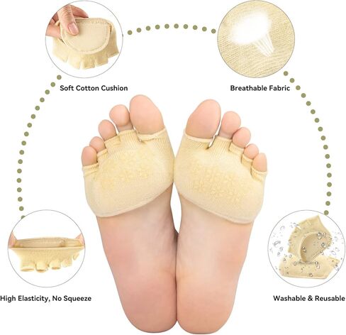 KVMDAZ Metatarsal Pads, Ball of Foot Cushions with Soft Fabric, Toe Separators, Toeless Forefoot Sleeves Pads for Metatarsalgia, Mortons Neuroma, Calluses, Blisters, Corn, Foot Pain Relief (1 Pair) in Kuwait