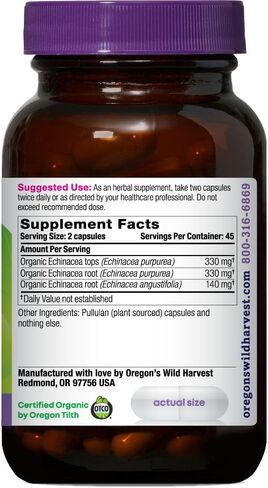 Oregon's Wild Harvest, Certified Organic Echinacea, Non-GMO, 800 mg, 90 Count in Saudi Arabia