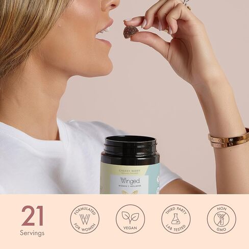 WINGED Happy Her Mood Gummies | Happy Mind & Positive Feelings | Clinically-studied Saffron Extract, Lion’s Mane, Lemon Balm, Vitamin D, L-Tyrosine & Chaste Tree Extracts | Cherry Berry Flavor (42ct) in Saudi Arabia