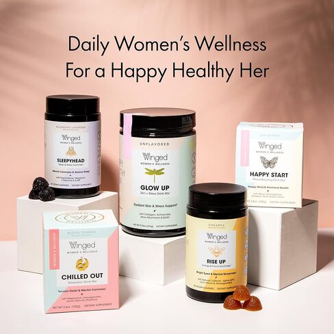WINGED Happy Her Mood Gummies | Happy Mind & Positive Feelings | Clinically-studied Saffron Extract, Lion’s Mane, Lemon Balm, Vitamin D, L-Tyrosine & Chaste Tree Extracts | Cherry Berry Flavor (42ct) in Saudi Arabia