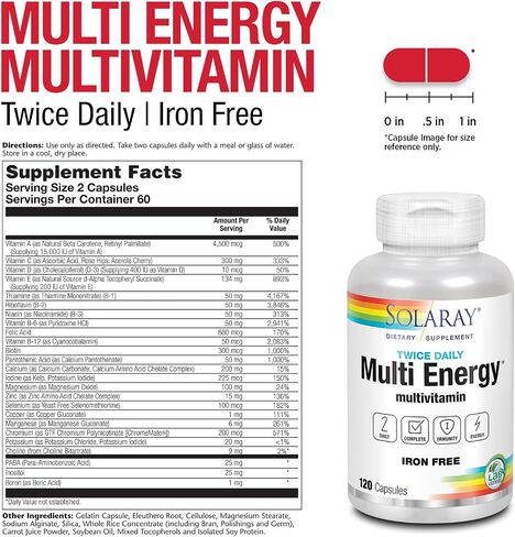 SOLARAY Multi Energy No Iron, Two Daily, Capsule (Btl-Plastic) 60ct (60 Serv, 120 CT) in Saudi Arabia