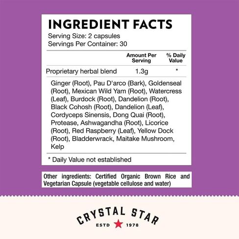 Crystal Star Fibro Defense, 60 Capsules, Black Cohosh, Breast & uterine health between periods, Gluten Free, Non-GMO in Kuwait