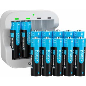 Kratax 3500mWh AA Rechargeable Lithium Batteries and Battery Charger | 8pack 1.5v AA battery with 2H fast charger, 1600 Cycles Long-Lasting, Constant Voltage for Controller, Toy, Doorbell camera in Saudi Arabia