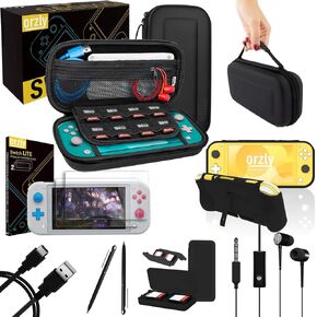 Orzly Switch Lite Accessories Bundle - Case & Screen Protector for Nintendo Switch Lite Console, USB Cable, Games Holder, Grip Case, Headphones, Thumb-Grip Pack & More (Gift Pack - Turquoise Blue) in Saudi Arabia