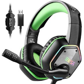 EKSA E1000 USB PC Gaming Headset with Mic, 7.1 Surround Sound | Computer Headphones with Microphone Noise Cancelling, RGB Light, Wired Headphones for PS4, PS5 Console, Laptop, Call Center in Saudi Arabia