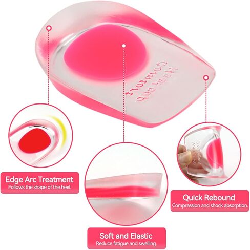 2 Pairs Women Gel Heel Cups, Soft Elastic Massage Heel Cushion Foot Pain Relief for Plantar Fasciitis Bone Spur Achilles Pain, 4.1 x 2.4 x 0.9in in Saudi Arabia