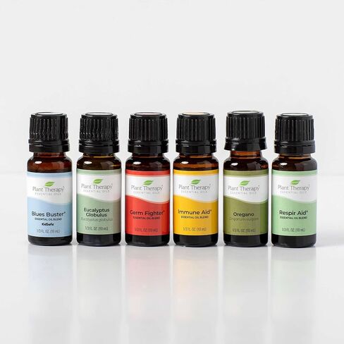 Plant Therapy Wellness Essential Oil Gift Set 10 mL (1/3 oz) Each Set Includes: Germ Fighter, Immune-Aid, Respir-Aid, Blues Buster, Eucalyptus and Oregano in Saudi Arabia