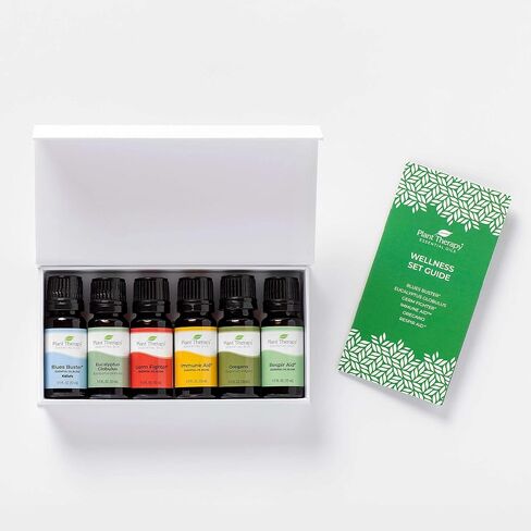 Plant Therapy Wellness Essential Oil Gift Set 10 mL (1/3 oz) Each Set Includes: Germ Fighter, Immune-Aid, Respir-Aid, Blues Buster, Eucalyptus and Oregano in Saudi Arabia