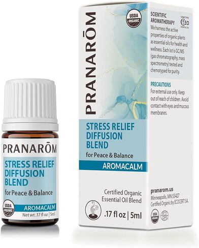 Pranarom - Aromacalm Stress Relief Diffusion Blend (5ml) - Orange, Bergamot, Lavender, Ylang Ylang - Essential Oil for Stress Relief & Mental Wellness | USDA and ECOCERT Certified Organic in Kuwait