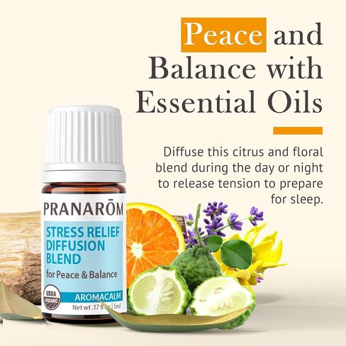 Pranarom - Aromacalm Stress Relief Diffusion Blend (5ml) - Orange, Bergamot, Lavender, Ylang Ylang - Essential Oil for Stress Relief & Mental Wellness | USDA and ECOCERT Certified Organic in Kuwait