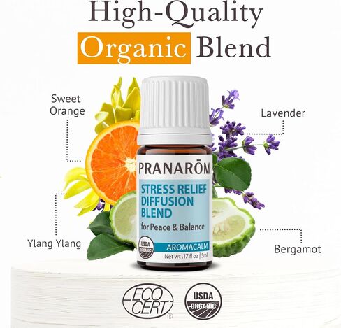 Pranarom - Aromacalm Stress Relief Diffusion Blend (5ml) - Orange, Bergamot, Lavender, Ylang Ylang - Essential Oil for Stress Relief & Mental Wellness | USDA and ECOCERT Certified Organic in Kuwait