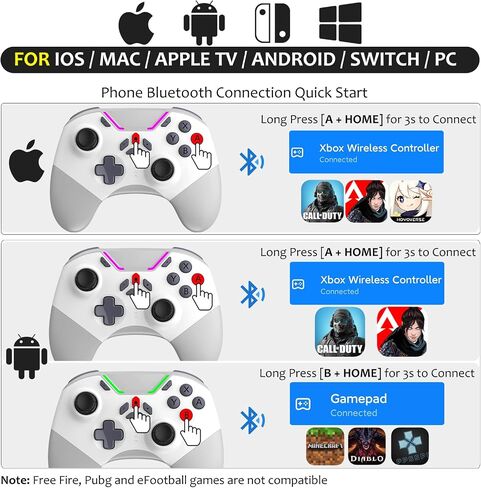 aghi Hall Effect Wireless Gaming Controller with Phone Clip | for iPhone/Android/PC/Steam/TV/Switch/Switch 2 with Hall Joysticks, Lock Speed, Macro, 6-Axis Gyro, Vibration, Turbo, Pink in Kuwait