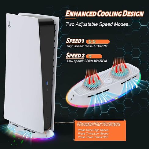 حامل مروحة تبريد PS5 مع ضوء RGB لإصدار القرص الرقمي PS5، محطتي تبريد قابلتين للتعديل لوحدة التحكم Playstation 5، مبرد مضيف PS5 مع قاعدة تبريد شريط إضاءة LED، ملحقات PS5 in Kuwait