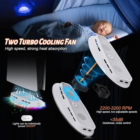 حامل مروحة تبريد PS5 مع ضوء RGB لإصدار القرص الرقمي PS5، محطتي تبريد قابلتين للتعديل لوحدة التحكم Playstation 5، مبرد مضيف PS5 مع قاعدة تبريد شريط إضاءة LED، ملحقات PS5 in Kuwait