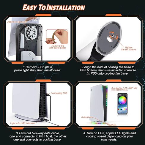 حامل مروحة تبريد PS5 مع ضوء RGB لإصدار القرص الرقمي PS5، محطتي تبريد قابلتين للتعديل لوحدة التحكم Playstation 5، مبرد مضيف PS5 مع قاعدة تبريد شريط إضاءة LED، ملحقات PS5 in Kuwait
