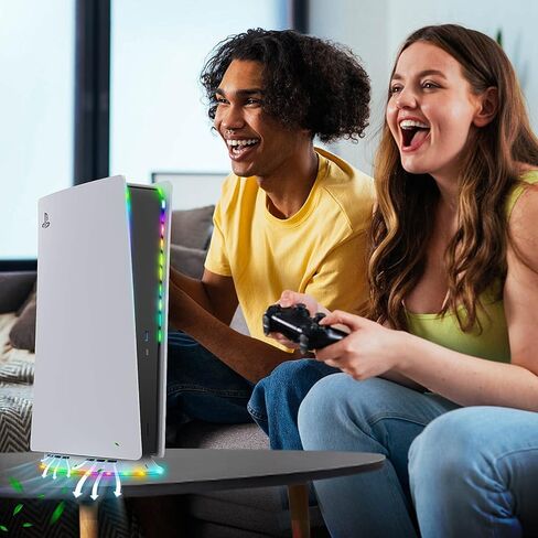 حامل مروحة تبريد PS5 مع ضوء RGB لإصدار القرص الرقمي PS5، محطتي تبريد قابلتين للتعديل لوحدة التحكم Playstation 5، مبرد مضيف PS5 مع قاعدة تبريد شريط إضاءة LED، ملحقات PS5 in Kuwait