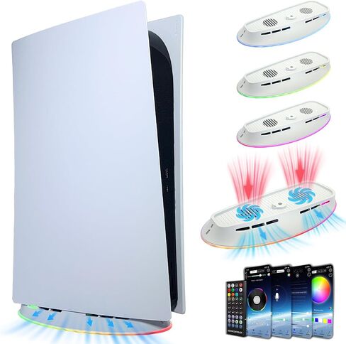Dobewingdelou Cooling Fan Stand with RGB Light for PS5 2 Speed Fans Lights Up Cooling Station with IR Remote APP Smart Control DIY Decoration Game Console Cool Fan Accessories for PS 5 White in Saudi Arabia