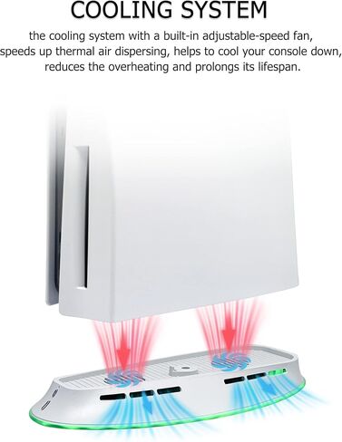 Dobewingdelou Cooling Fan Stand with RGB Light for PS5 2 Speed Fans Lights Up Cooling Station with IR Remote APP Smart Control DIY Decoration Game Console Cool Fan Accessories for PS 5 White in Saudi Arabia