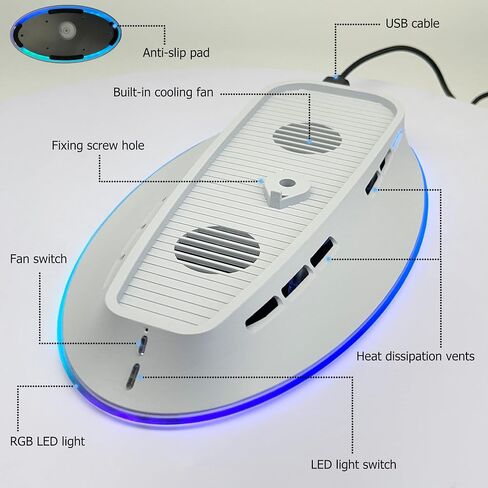 Dobewingdelou Cooling Fan Stand with RGB Light for PS5 2 Speed Fans Lights Up Cooling Station with IR Remote APP Smart Control DIY Decoration Game Console Cool Fan Accessories for PS 5 White in Saudi Arabia