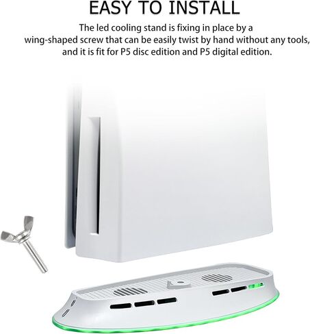 Dobewingdelou Cooling Fan Stand with RGB Light for PS5 2 Speed Fans Lights Up Cooling Station with IR Remote APP Smart Control DIY Decoration Game Console Cool Fan Accessories for PS 5 White in Saudi Arabia