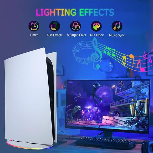 Dobewingdelou Cooling Fan Stand with RGB Light for PS5 2 Speed Fans Lights Up Cooling Station with IR Remote APP Smart Control DIY Decoration Game Console Cool Fan Accessories for PS 5 White in Saudi Arabia