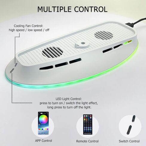 Dobewingdelou Cooling Fan Stand with RGB Light for PS5 2 Speed Fans Lights Up Cooling Station with IR Remote APP Smart Control DIY Decoration Game Console Cool Fan Accessories for PS 5 White in Saudi Arabia