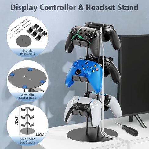 Kytok Controller Stand 4 Tiers with Cable Organizer for Desk, Universal Controller Display Stand Compatible with Xbox PS5 PS4 Nintendo Switch, Headset Holder & Desk Mounts for 8 Packs Controller in Saudi Arabia