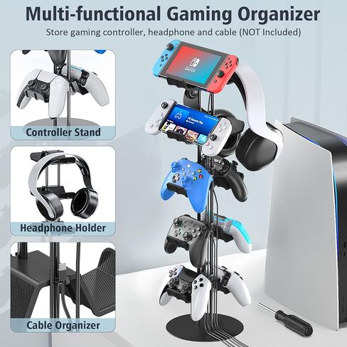 Kytok Controller Stand 4 Tiers with Cable Organizer for Desk, Universal Controller Display Stand Compatible with Xbox PS5 PS4 Nintendo Switch, Headset Holder & Desk Mounts for 8 Packs Controller in Saudi Arabia