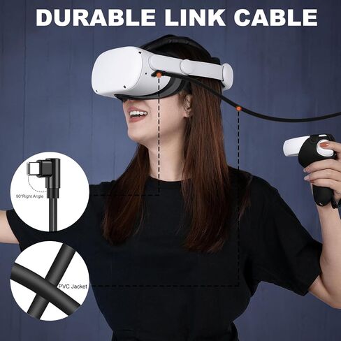 ZUPIHOW VR Link Cable (16FT/5m) Compatible for Oculus Quest 2/Pro/1,VR Headset Cable Accessories for Steam VR Games, USB 3.2 Gen 1 Type C to C High Speed Data Transfer Cord for Gaming PC (Black) in Saudi Arabia