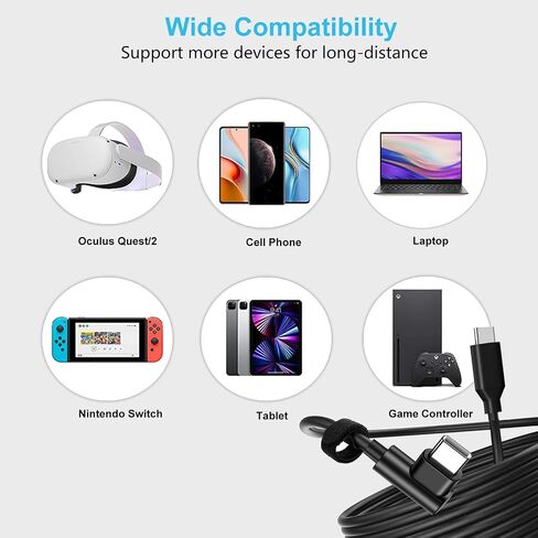 ZUPIHOW VR Link Cable (16FT/5m) Compatible for Oculus Quest 2/Pro/1,VR Headset Cable Accessories for Steam VR Games, USB 3.2 Gen 1 Type C to C High Speed Data Transfer Cord for Gaming PC (Black) in Saudi Arabia