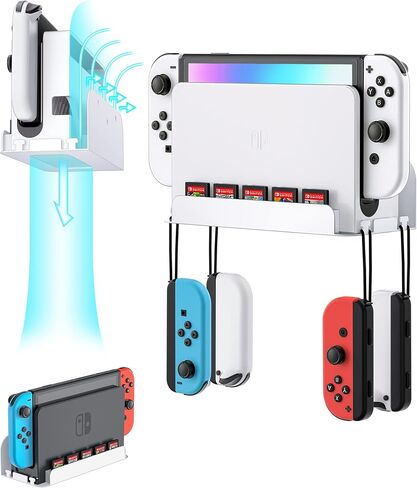 Wall Mount for Nintendo Switch 1 and Switch OLED, Metal Wall Mount Shelf Kit with 5 Game Card Holders and 4 Joy Con Hooks, Safely Store Switch Console Near or Behind TV, Black in Kuwait