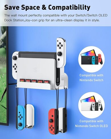 Wall Mount for Nintendo Switch 1 and Switch OLED, Metal Wall Mount Shelf Kit with 5 Game Card Holders and 4 Joy Con Hooks, Safely Store Switch Console Near or Behind TV, Black in Kuwait