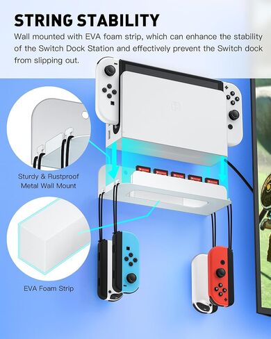 Wall Mount for Nintendo Switch 1 and Switch OLED, Metal Wall Mount Shelf Kit with 5 Game Card Holders and 4 Joy Con Hooks, Safely Store Switch Console Near or Behind TV, Black in Kuwait