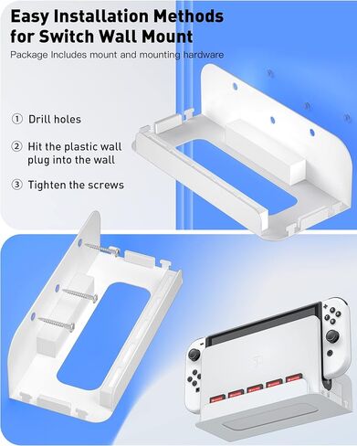 Wall Mount for Nintendo Switch 1 and Switch OLED, Metal Wall Mount Shelf Kit with 5 Game Card Holders and 4 Joy Con Hooks, Safely Store Switch Console Near or Behind TV, Black in Kuwait
