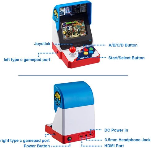 الإصدار الياباني من Neogeo Mini Arcade مع 40 لعبة SNK كلاسيكية محملة مسبقًا، وشاشة LCD مقاس 3.5 بوصة، ومنفذ HDMI ومنفذين للوحة الألعاب in Kuwait