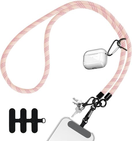 Neepanda Cell Phone Lanyard, Nylon Crossbody Phone Strap, 0.4 Inch Thick Adjustable Neck Lanyard with 3 PCS Phone Patch for All Smartphone (Pink) in Saudi Arabia