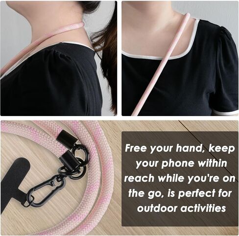 Neepanda Cell Phone Lanyard, Nylon Crossbody Phone Strap, 0.4 Inch Thick Adjustable Neck Lanyard with 3 PCS Phone Patch for All Smartphone (Pink) in Saudi Arabia