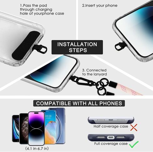 Neepanda Cell Phone Lanyard, Nylon Crossbody Phone Strap, 0.4 Inch Thick Adjustable Neck Lanyard with 3 PCS Phone Patch for All Smartphone (Pink) in Saudi Arabia