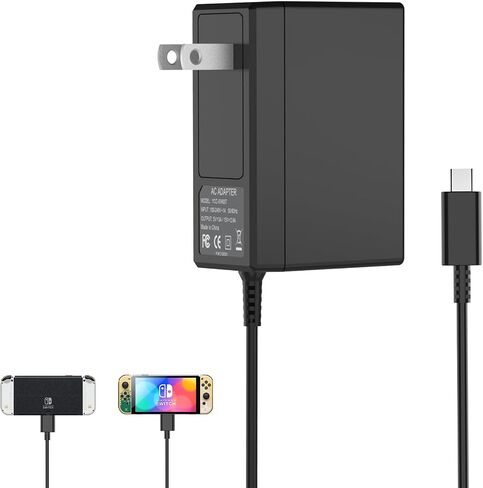 VGAME Switch Charger for Nintendo Switch/Switch OLED/Switch Lite - Fully Charged AC Power Supply Within 2.5H with 5FT USB C Cable, Compatible Android Phone and Switch Dock (Black) in Saudi Arabia