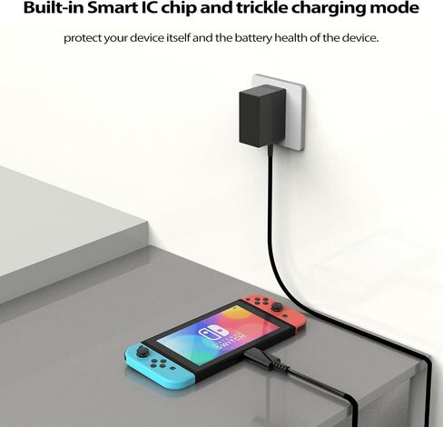 VGAME Switch Charger for Nintendo Switch/Switch OLED/Switch Lite - Fully Charged AC Power Supply Within 2.5H with 5FT USB C Cable, Compatible Android Phone and Switch Dock (Black) in Saudi Arabia