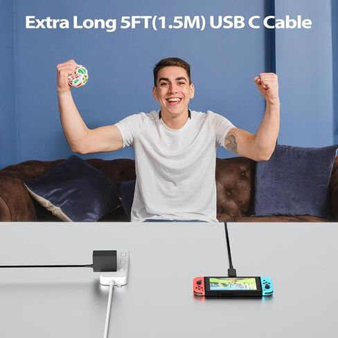 VGAME Switch Charger for Nintendo Switch/Switch OLED/Switch Lite - Fully Charged AC Power Supply Within 2.5H with 5FT USB C Cable, Compatible Android Phone and Switch Dock (Black) in Saudi Arabia