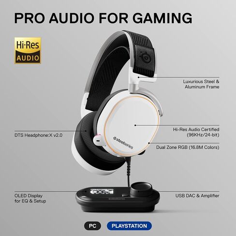 سماعة الألعاب السلكية SteelSeries Arctis Pro + GameDAC - صوت عالي الدقة معتمد - DAC ومضخم صوت مخصص - لأجهزة PS5/PS4 والكمبيوتر الشخصي - أسود in Kuwait