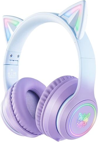 Bluetooth RGB Cat Ear Headphones, Foldable/Built-in Mic, A Pink | Wireless/wired, clear Hi-Fi sound, breathing lights, for kids/adults/girls/school/gaming, works with phone/laptop/PC/tablet in Saudi Arabia