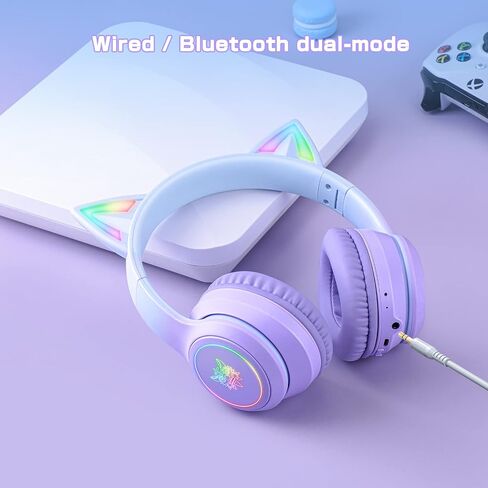 Bluetooth RGB Cat Ear Headphones, Foldable/Built-in Mic, A Pink | Wireless/wired, clear Hi-Fi sound, breathing lights, for kids/adults/girls/school/gaming, works with phone/laptop/PC/tablet in Saudi Arabia